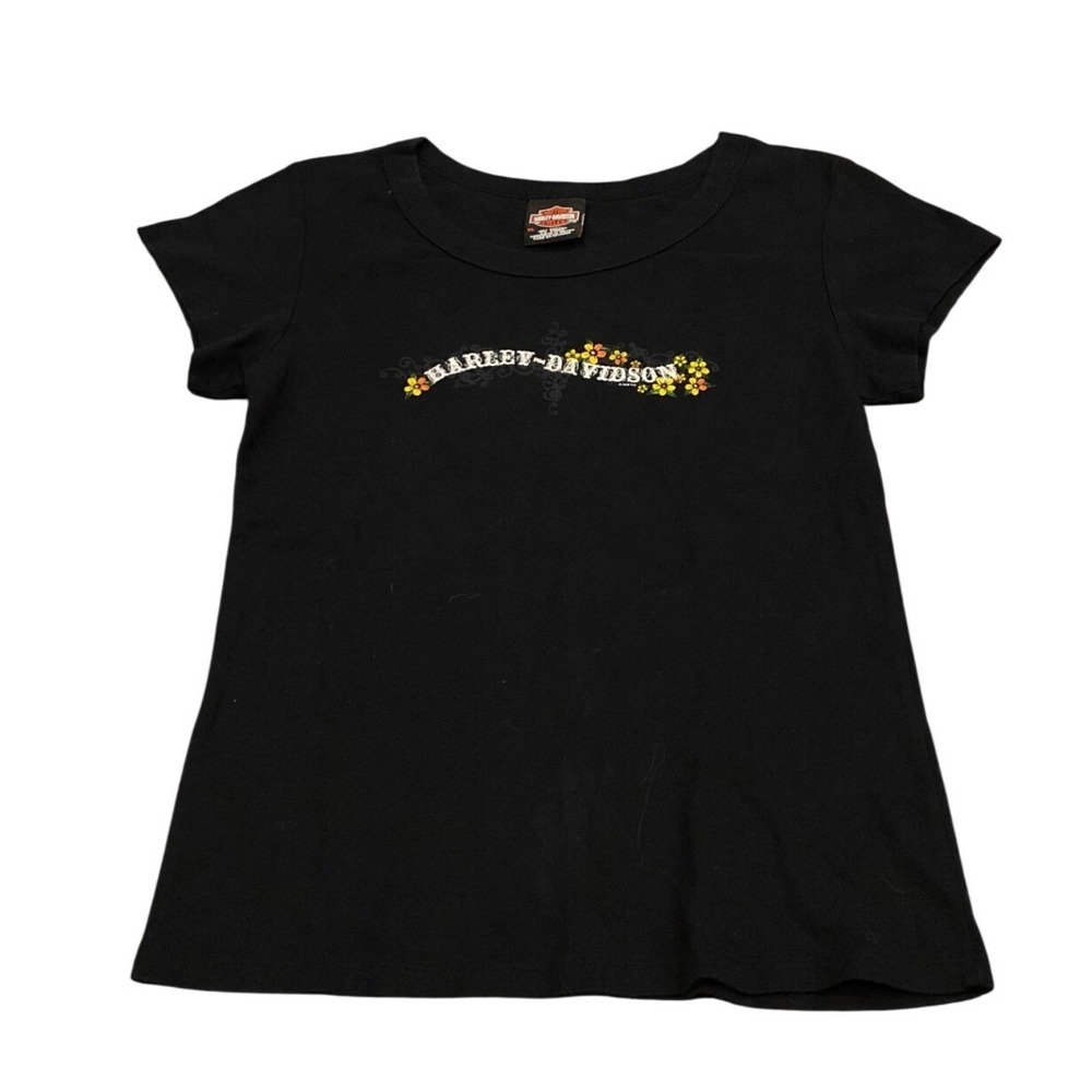 Harley Davidson T-Shirt Womens XL Black Floral Graphic Short Sleeve Tee